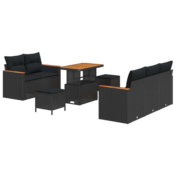 vidaXL Ensemble de canapé de jardin avec coussin 8 Pièces Noir Poly rotin