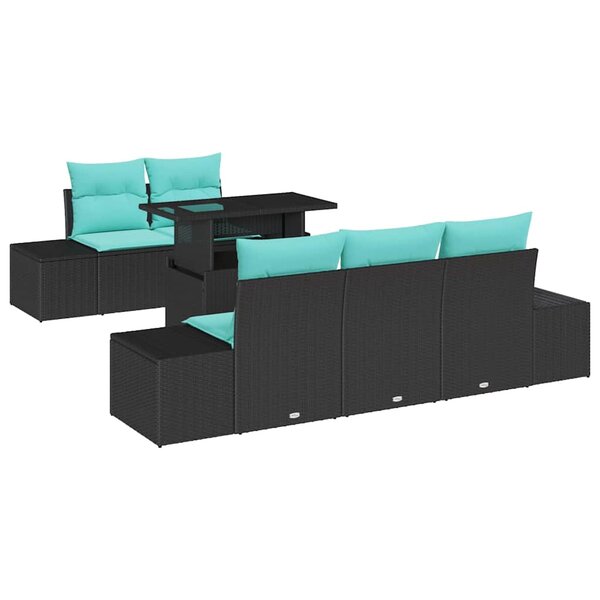 vidaXL Ensemble de canapé de jardin Réglable 6 Pièces Noir et turquoise