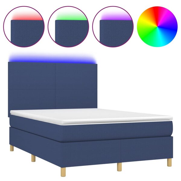 vidaXL Sommier à lattes de lit et matelas et LED Bleu 140x190 cm Tissu