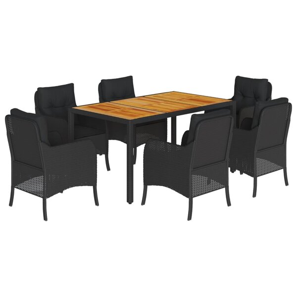 vidaXL Ensemble à manger de jardin coussins 7Pièces Noir Résine tressée