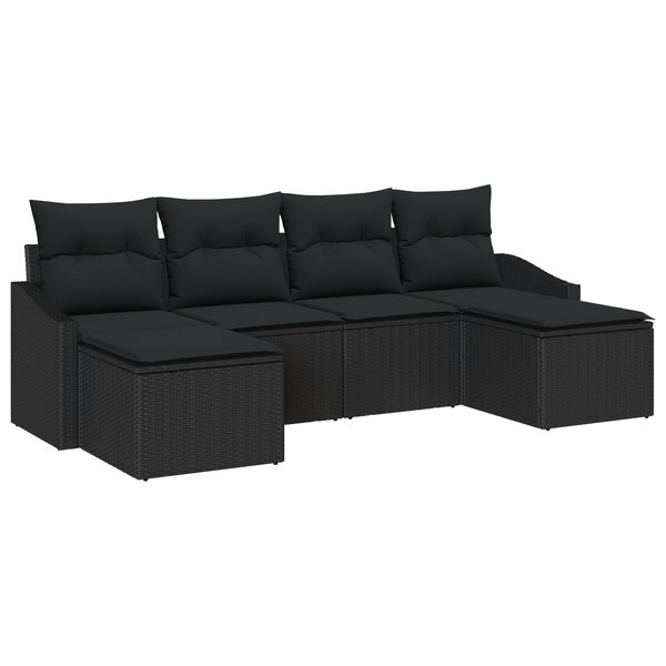 vidaXL Ensemble de canapé de jardin 6 pièces avec coussins en poly rattan noir
