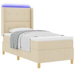 vidaXL Lit à ressorts avec bandes LED Crème 100 x 200 cm tissu