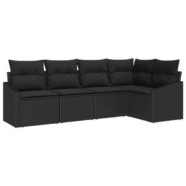 vidaXL Ensemble de Canapés avec coussin 5 Pièces Noir polyrotin