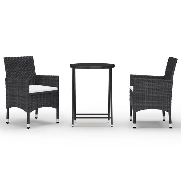 Ensemble de bistro jardin meuble extérieur terrasse 3 pièces résine tressée et verre trempé noir 02_0013526