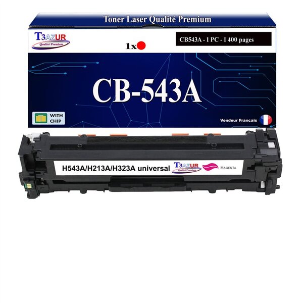 T3AZUR - Cartouche compatible avec CB543A pour HP Color LaserJet CM1500 CM1512 CM1512A CM1512H CM1512NFI CM1512W - Jaune