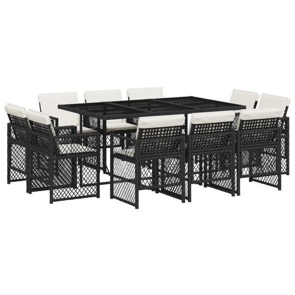 vidaXL Ensemble à manger de jardin 11 Pièces coussins noir résine tressée