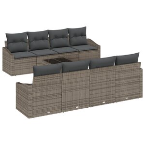 vidaXL Ensemble de sofa de jardin 9 pièces avec coussins gris poly rotin