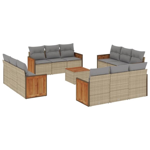vidaXL Salon de jardin avec coussins 13 Pièces beige résine tressée