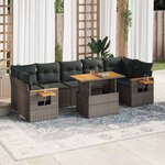 vidaXL Salon de jardin avec coussins 8 Pièces gris résine tressée acacia