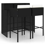 vidaXL Ensemble de bar de jardin 3 Pièces et coussins Résine tressée Noir