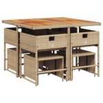 vidaXL Ensemble à manger de jardin et coussins 9 Pièces beige Poly rotin