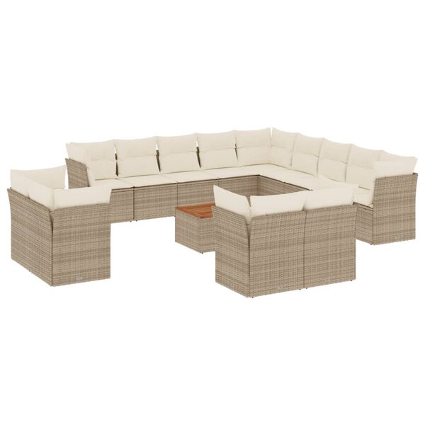 vidaXL Salon de jardin avec coussins 14 Pièces beige résine tressée