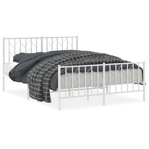 vidaXL Cadre de lit métal sans matelas et pied de lit blanc 135x190 cm