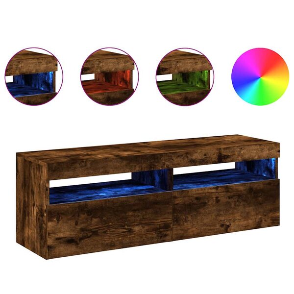 vidaXL Meubles TV 2 Pièces avec lumières LED Chêne fumé 60x35x40 cm