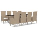 vidaXL Ensemble à manger de jardin et coussins 9 Pièces beige Poly rotin