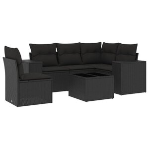 vidaXL Salon de jardin 6 Pièces avec coussins noir résine tressée