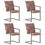 vidaXL Chaises à manger cantilever lot de 4 marron cuir véritable