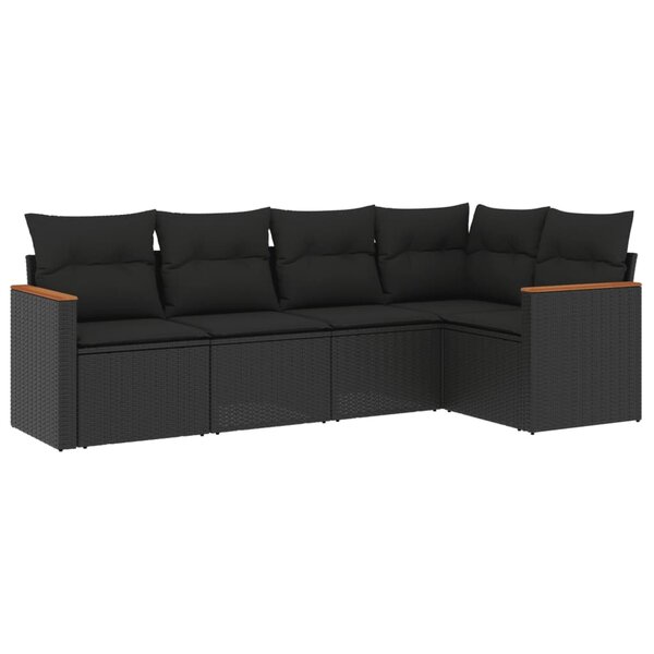 vidaXL Salon de jardin 5 Pièces avec coussins noir résine tressée