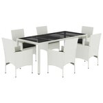 vidaXL Ensemble à manger de jardin et coussins 7 Pièces blanc rotin verre