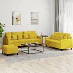 vidaXL Ensemble de canapés 3 Pièces avec coussins Jaune Velours