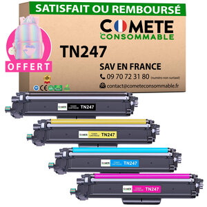 TN247 - 4 Toners Compatibles avec Brother TN247 Noir Cyan Magenta Jaune  - COMETE