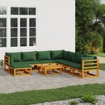 vidaXL Salon de jardin 9 Pièces avec coussins vert bois massif