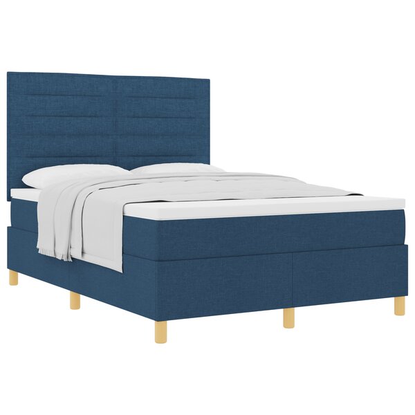 vidaXL Lit Box Spring avec Matelas Bleu 140x200 cm Tissu