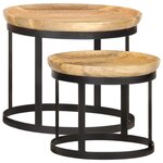 vidaXL Tables d'appoint rondes 2 Pièces Bois de manguier solide et acier