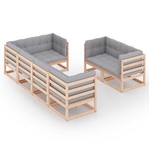 vidaXL Salon de jardin 7 Pièces avec coussins Bois de pin massif