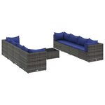 vidaXL Salon de jardin 9 Pièces avec coussins Gris Résine tressée