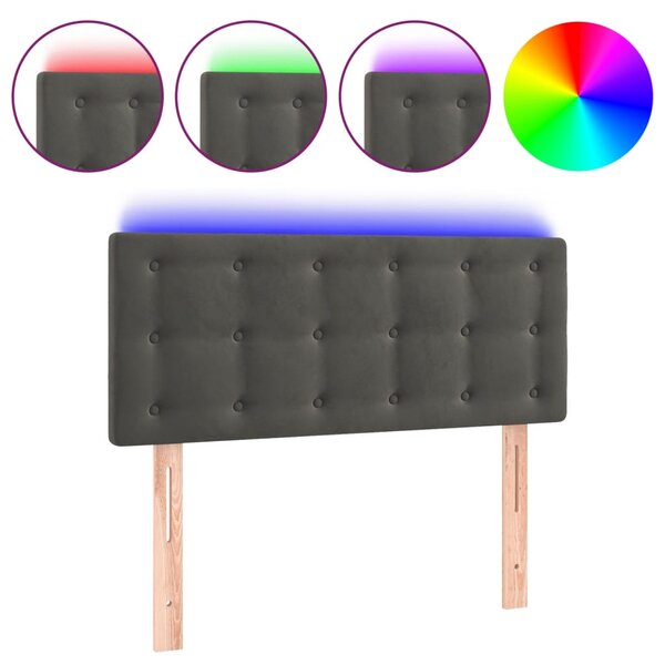 vidaXL Tête de lit à LED Gris foncé 90x5x78/88 cm Velours