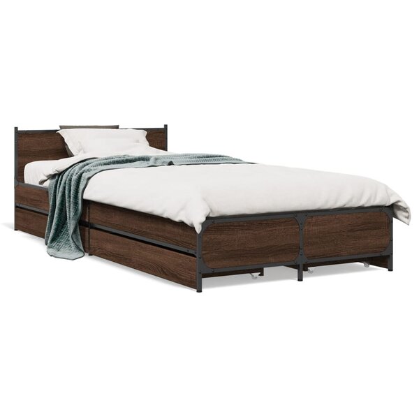 vidaXL Cadre de lit avec tiroirs sans matelas chêne marron 100x200 cm