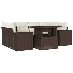 vidaXL Salon de jardin avec coussins 7 Pièces marron résine tressée