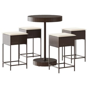 vidaXL Ensemble de bar de jardin avec coussins 5 Pièces marron poly rotin