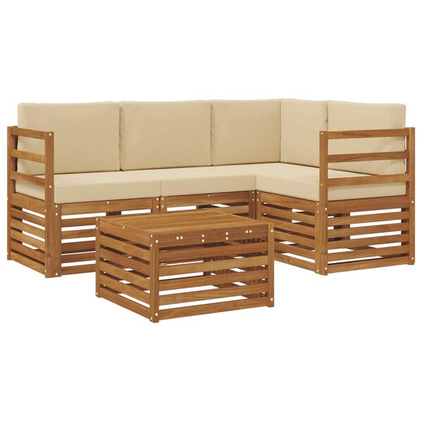 vidaXL Ensemble de canapés d'extérieur 5 pc Naturel et Beige Polyester