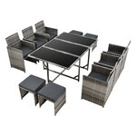 Salon de jardin acier polyrotin gris chiné coussins gris foncé 03_0008236
