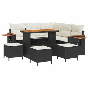 vidaXL Ensemble de canapé de jardin avec coussin 9 Pièces Noir et crème