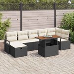 vidaXL Ensemble de canapé de jardin avec coussin 8 Pièces Noir Poly rotin