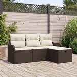 vidaXL Ensemble de Canapés de Jardin 4 pièces avec Coussins Rattan Poly Marron