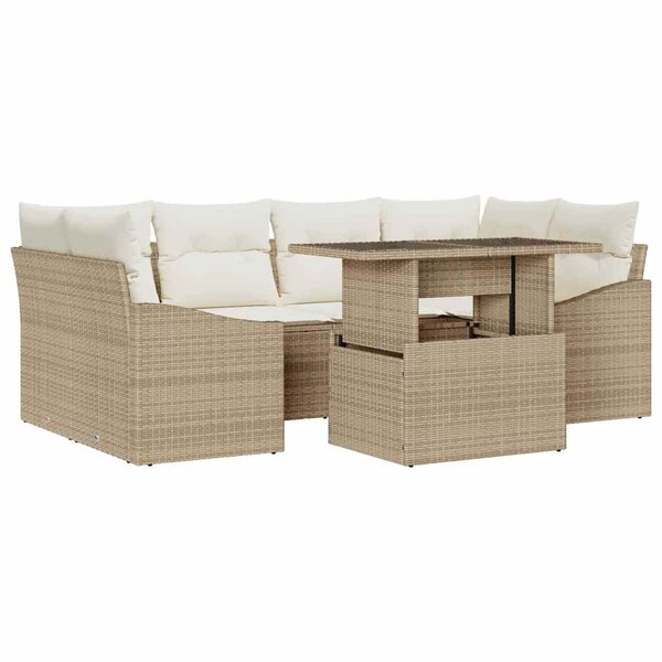vidaXL Ensemble de canapé de jardin avec coussin 7 Pièces beige et crème