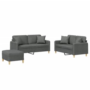 vidaXL Ensemble de canapés 3 Pièces coussins gris foncé tissu