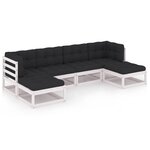 vidaXL Salon de jardin avec coussins 6 Pièces blanc bois de pin massif