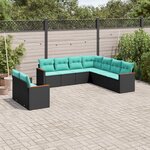 vidaXL Salon de jardin 9 Pièces avec coussins noir résine tressée