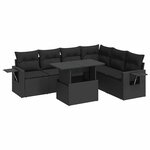 vidaXL Salon de jardin 7 Pièces avec coussins noir résine tressée