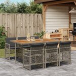 vidaXL Ensemble à manger de jardin et coussins 7 Pièces gris rotin