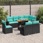 vidaXL Salon de jardin 9 Pièces avec coussins noir résine tressée