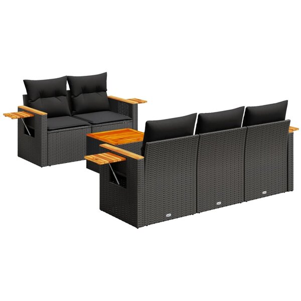 vidaXL Salon de jardin 6 Pièces avec coussins noir résine tressée