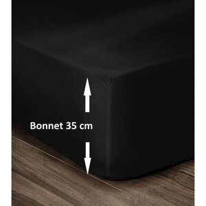 Drap Housse 100 Coton 140 x 190 cm - Bonnet 35 cm - Noir