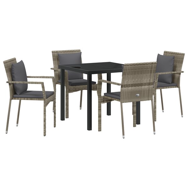 vidaXL Ensemble de salle à manger de jardin de 5 pièces avec coussins gris poly rotin