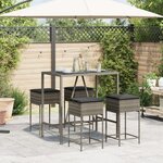 vidaXL Ensemble de bar de jardin 5 Pièces avec coussins gris poly rotin